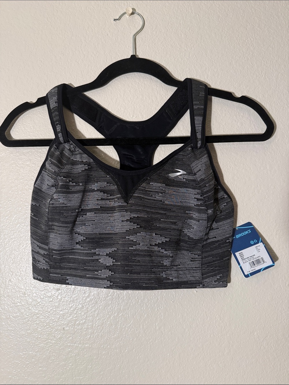 Brooks Black & Gray Patterned Racerback Sports Bra